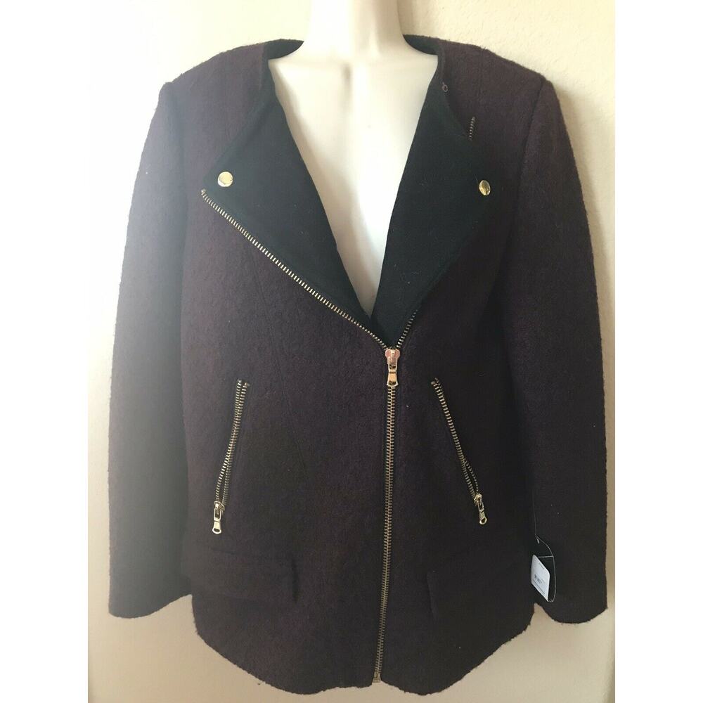 ZARA Basic Purple Gold Hardware Lined Double Breasted Wool Blend Jacket Size S